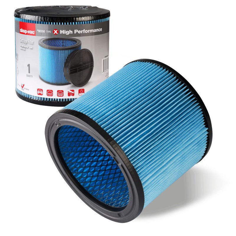 شوبفاك فلتر خرطوشة Shop-Vac عالي الأداء 90350/90304/90344، يناسب معظم مكانس Shop-Vac الرطبة/الجافة بسعة 4-16 جالون، ورق ترشيح من ألياف النانو عالي الكفاءة، قابل لإعادة الاستخدام، عبوة واحدة - Image 1